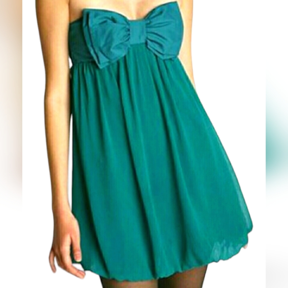 NYE PARTY Dress SILENCE + NOISE Bold Taffeta BOW Baby Doll TEAL MINI/Tunic S